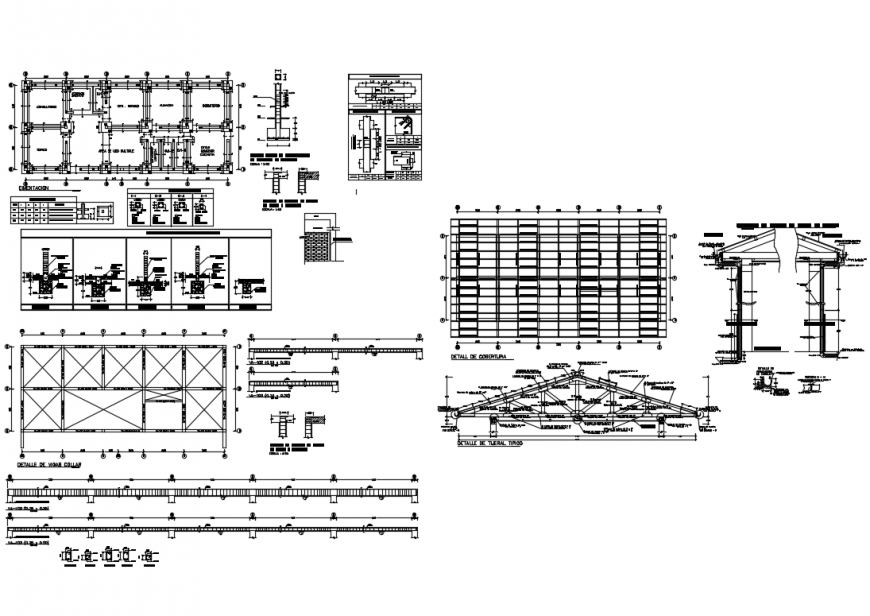 Hospital clinic foundation plan, roof and constructive structure details dwg file