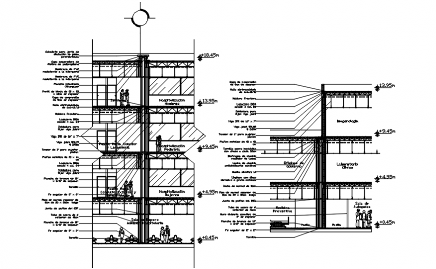 Hospital different axis elevation in AutoCAD file