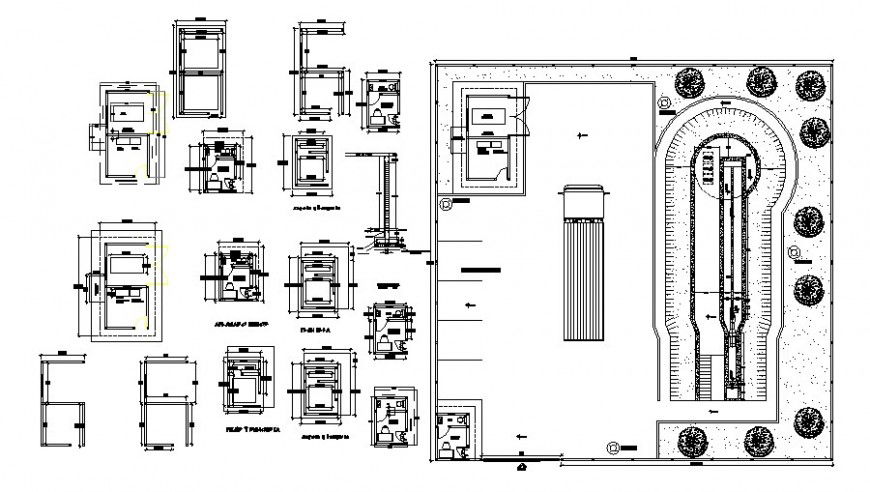 Hospital distribution plan and parking area details dwg file