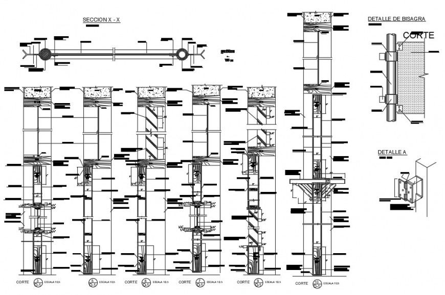 Hospital doors section and installation cad drawing details dwg file