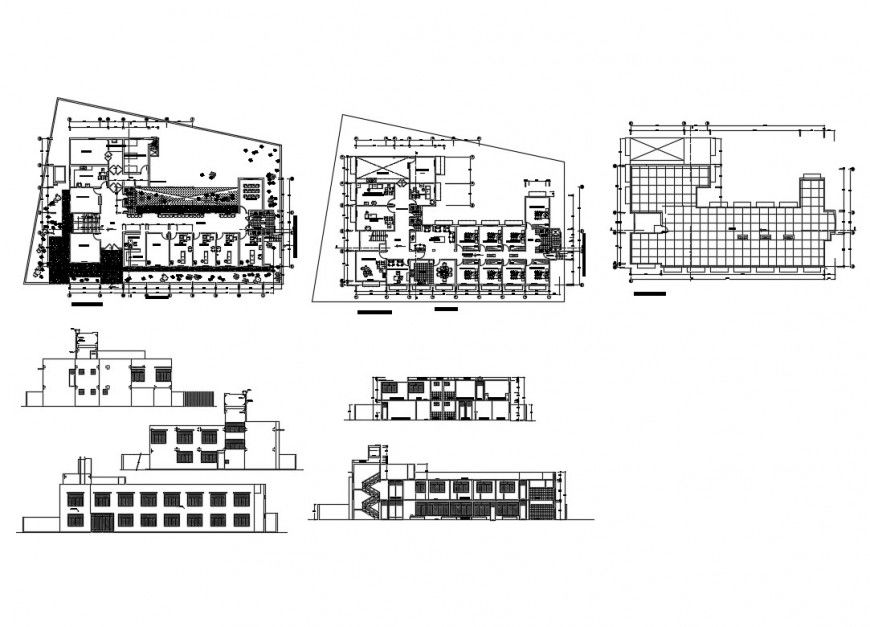 Hospital elevation, section, first and second floor plan cad drawing details dwg file