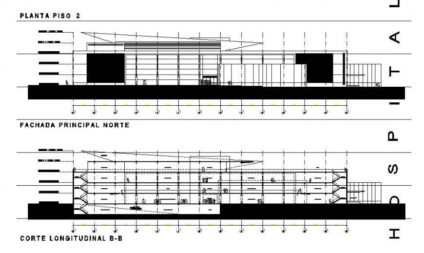 Hospital Elevation & Section Design in DWG file