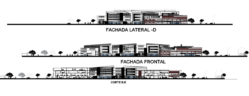 Hospital elevation and section drawing in dwg file.