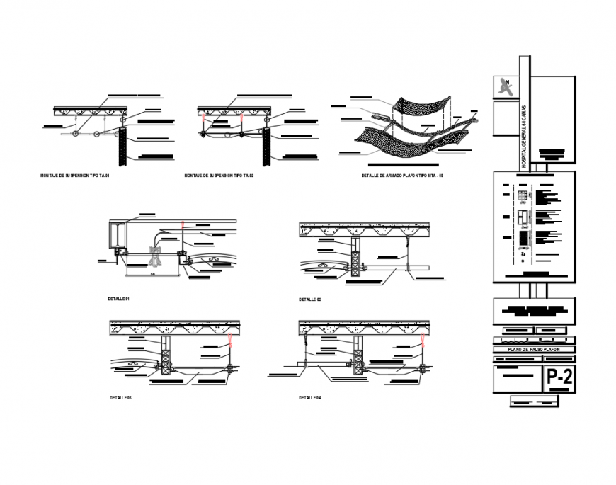Hospital false ceiling constructive structure details dwg file