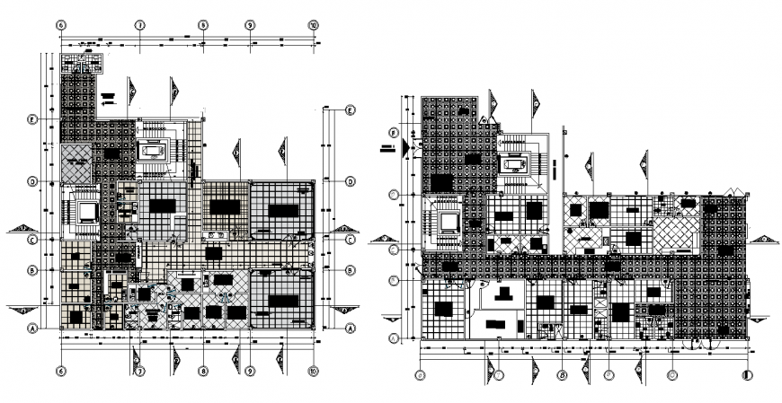 Hospital floor plan drawing with flooring details in dwg file.