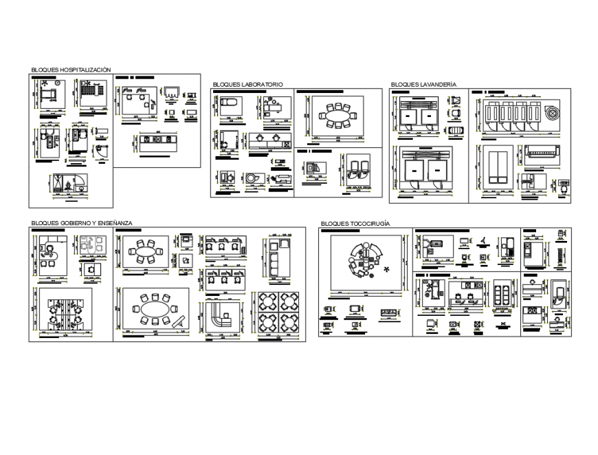 Hospital furniture and equipment blocks cad drawing details dwg file