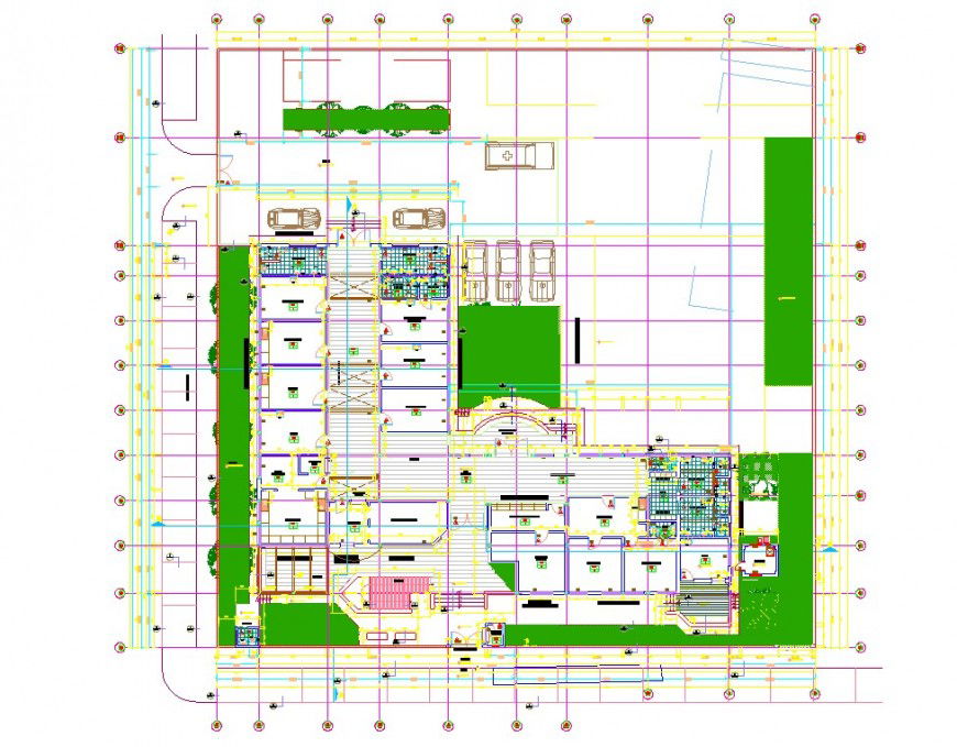 Hospital ground floor working plan in dwg file.