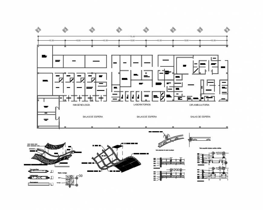 Hospital layout plan with ceiling construction cad drawing details dwg file