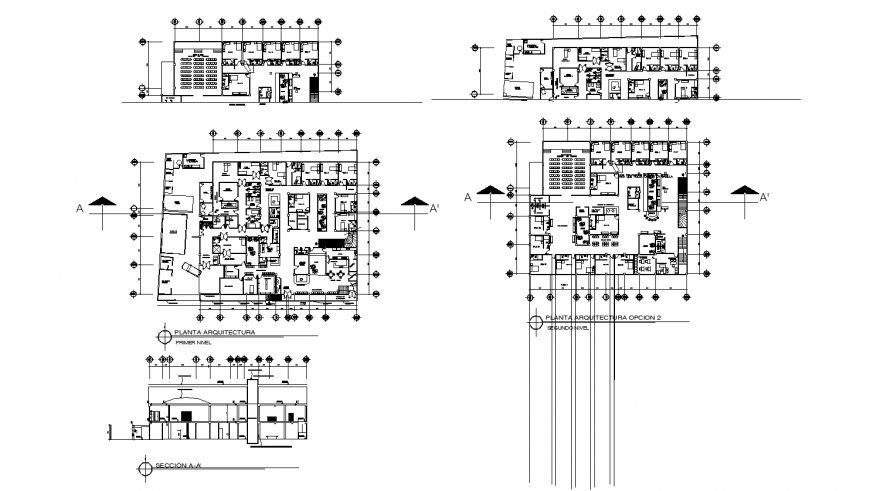 Hospital main section and floor plan distribution cad drawing details dwg file