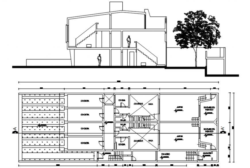 Hospital plan and elevation with different axis in AutoCAD file