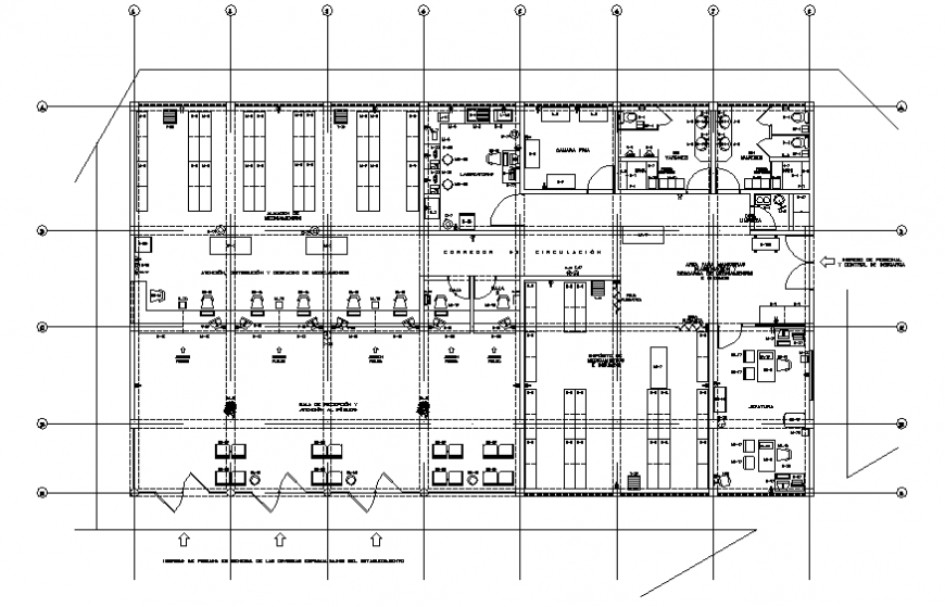 Hospital plan working drawing in dwg file.