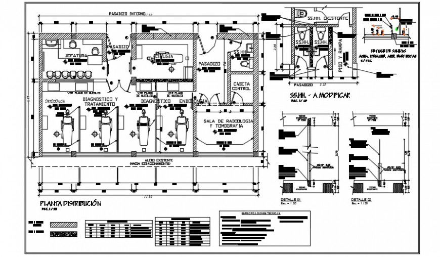Hospital room top view plan furnitutre detail dwg file