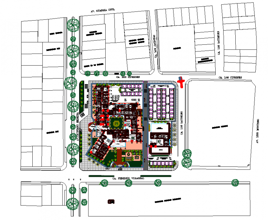 Hospital site plan presentation drawing in dwg file.