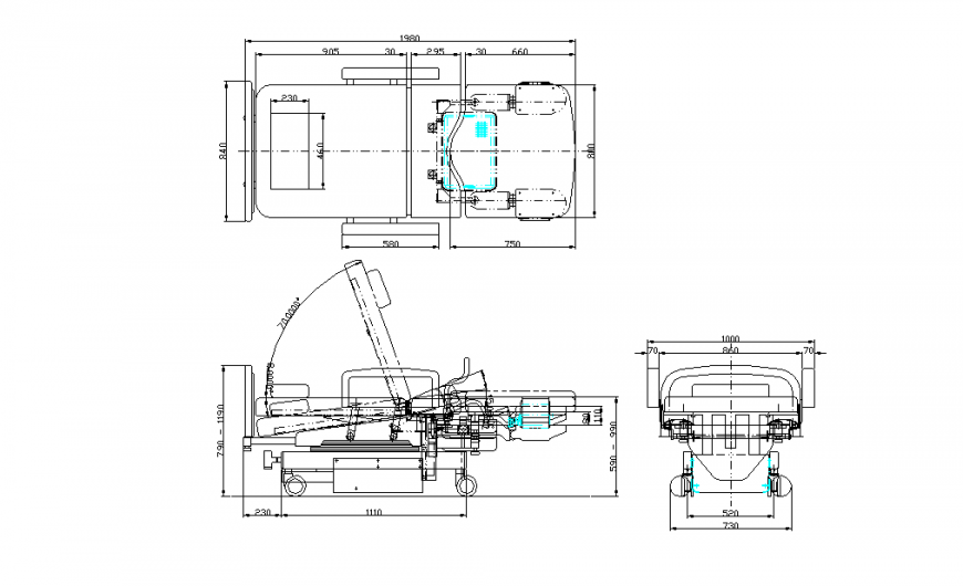 Hospital Sleeper Chair Plan & Side Elevation view In Autocad File