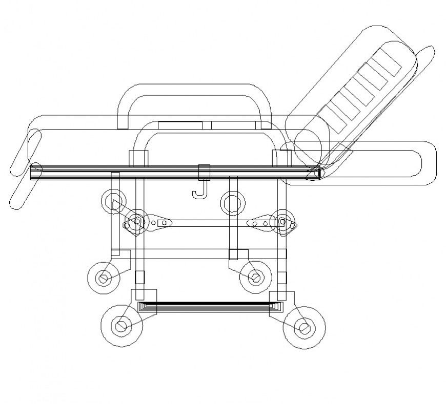 Hospital stretcher bed detail 2d view CAD block layout file in autocad format