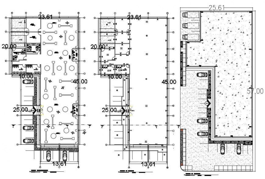 Hospital three floor distribution plan cad drawing details dwg file