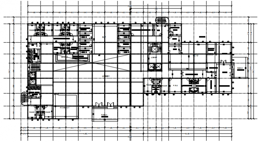 Hospital top view architecture plan detail dwg file