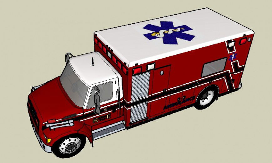 Hospital ambulance top view elevation 3d block details dwg file