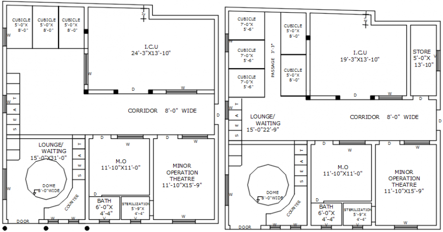 Hospital top view layout in 2d of various departments