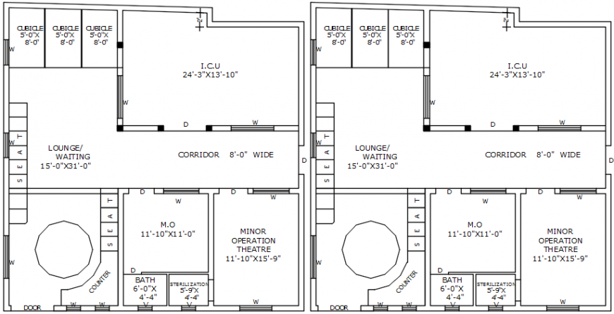 Hospital top view layout plan of departments