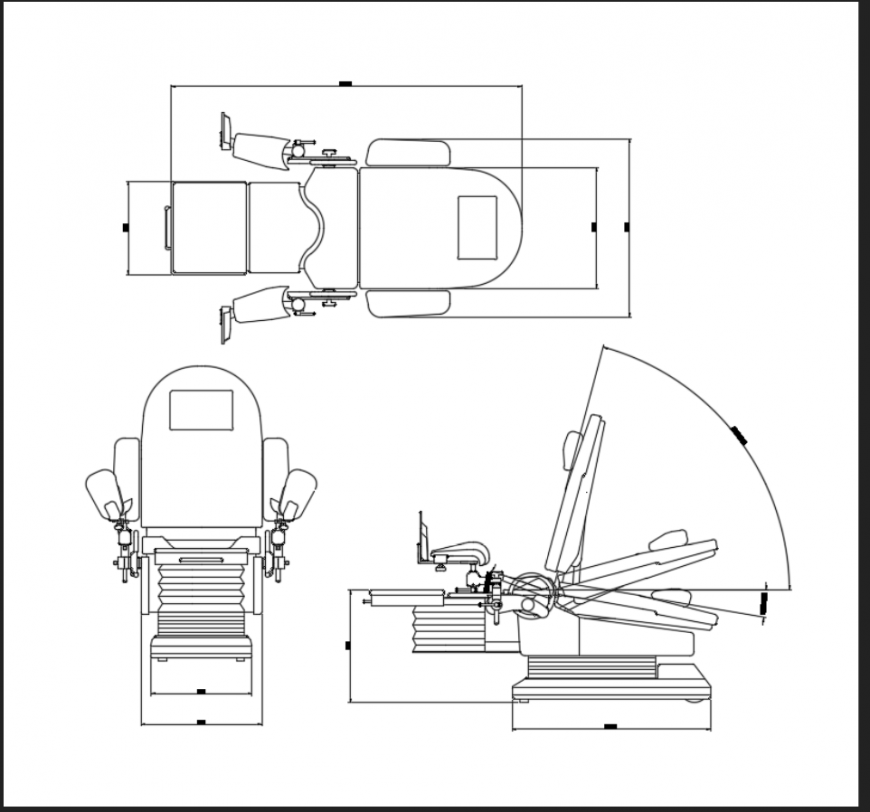 Hospital treatment folding patient chair cad drawing details dwg file