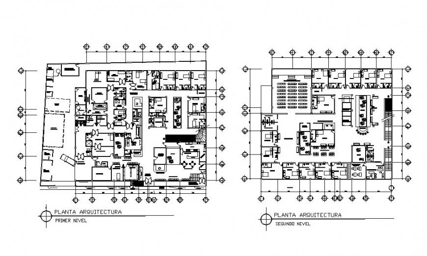 Hospital two-levels first and second floor distribution plan cad drawing details dwg file