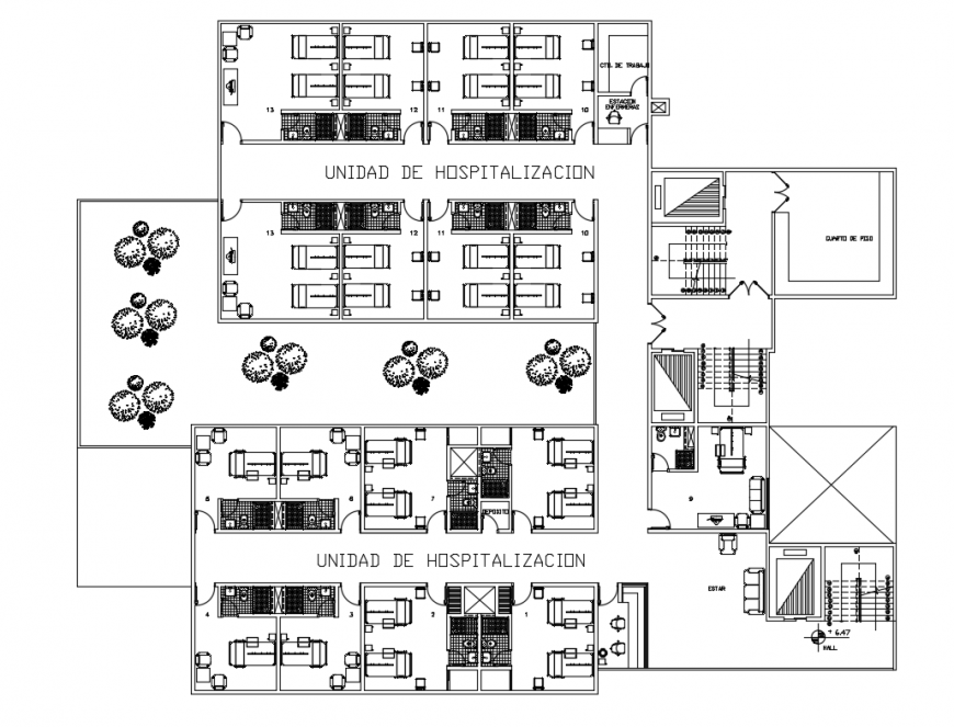 Hospital unit layout plan cad drawing details dwg file