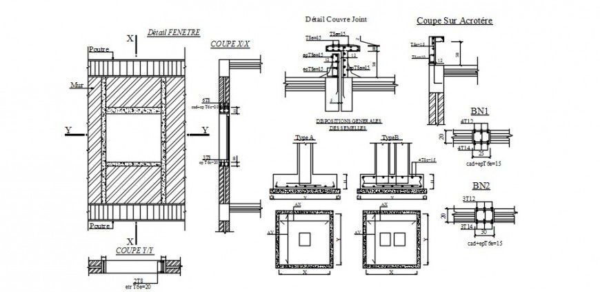 Hospital wall section and constructive structure drawing details dwg file
