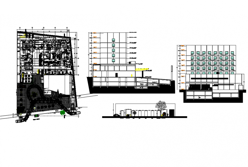 Hospital with 30 beds elevation, section and plan cad drawing details dwg file
