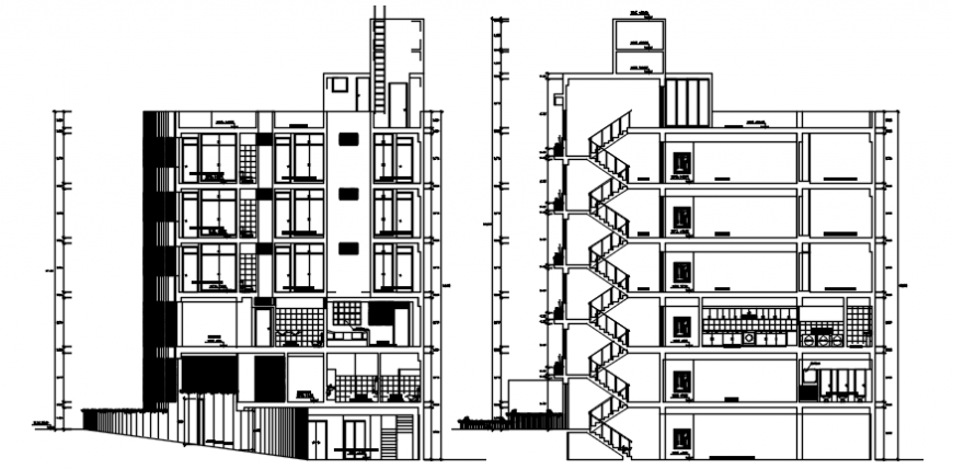 Hostel building of school elevation in AutoCAD