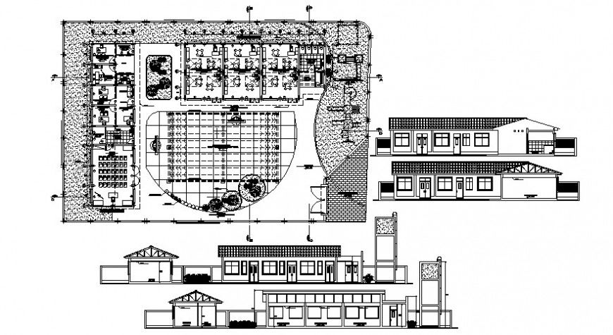 Hostel for school elevation, section and plan cad drawing details dwg file
