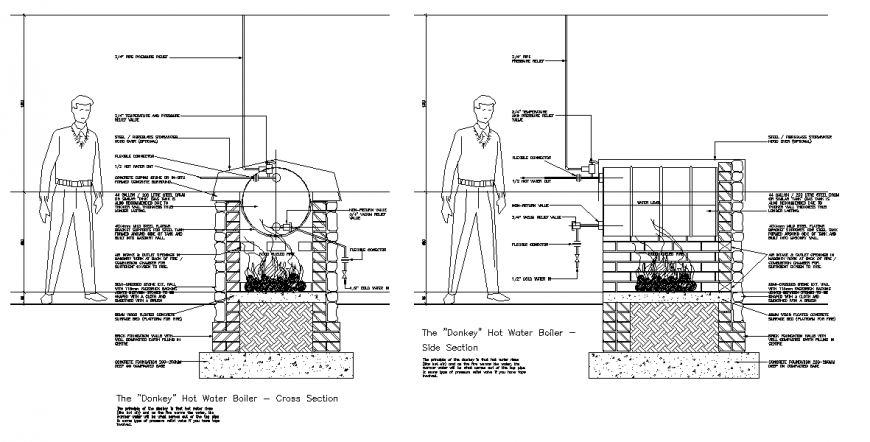 Hot Water System Boiler Cross Section detail & Construction detail mansion