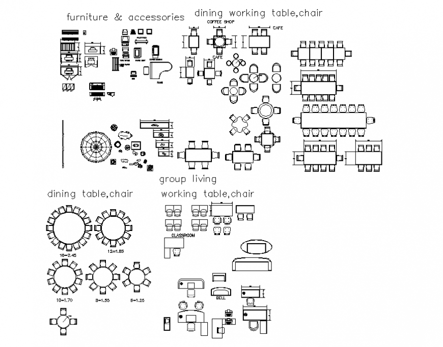 Hotel - restaurant furniture drawing detail dwg file