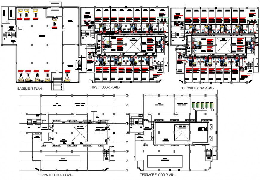 Hotel air conditioning ductwork plan drawings in autocad