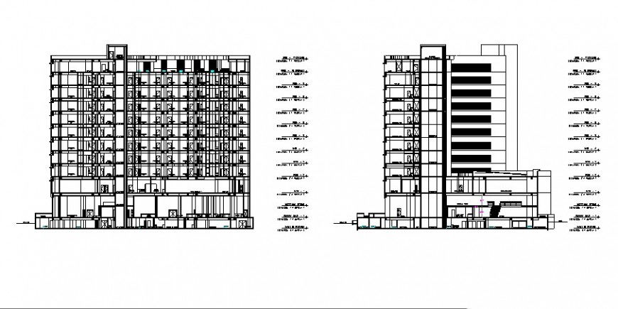 Hotel and casino different section view in auto cad