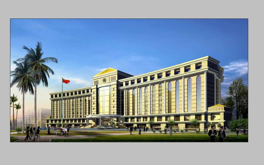 Hotel and resort building detail 3d model elevation PSD file