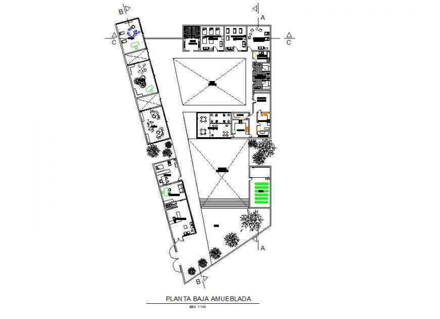 Hotel and resort layout plan dwg file model