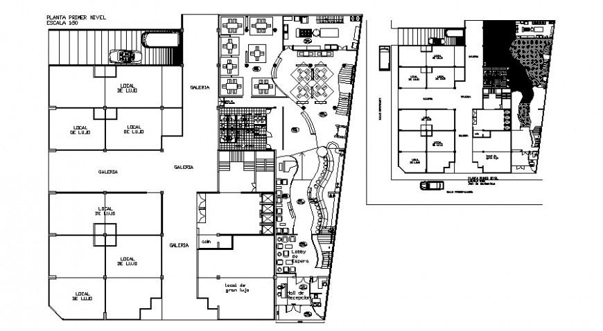Hotel and restaurant building structure detail plan 2d view dwg file