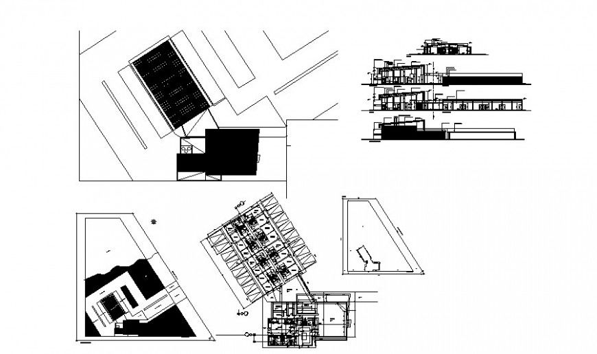 Hotel architectural plan and elevation in AutoCAD file.