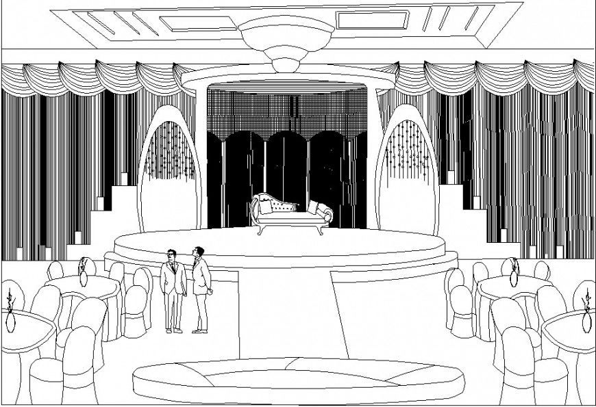Hotel banquet hall front elevation model design dwg file