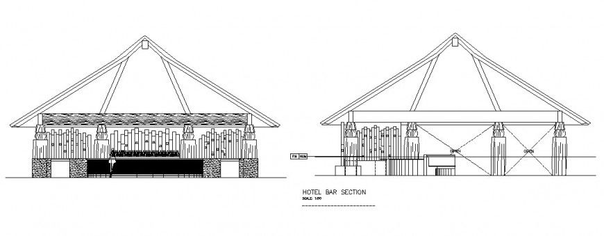 Hotel bar Furniture sections detail drawing 2d view autocad format