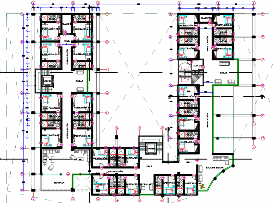 Hotel bedroom floor layout plan cad file