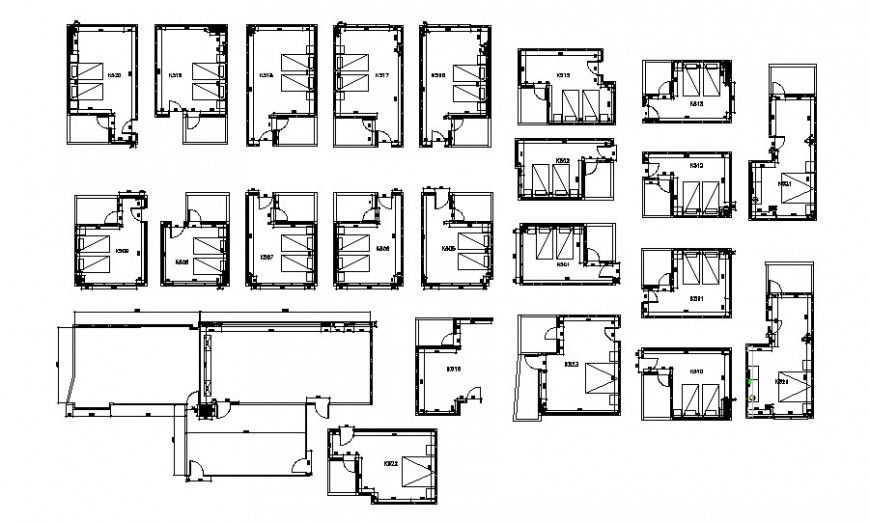 Hotel bedroom layout plan in AutoCAD file.