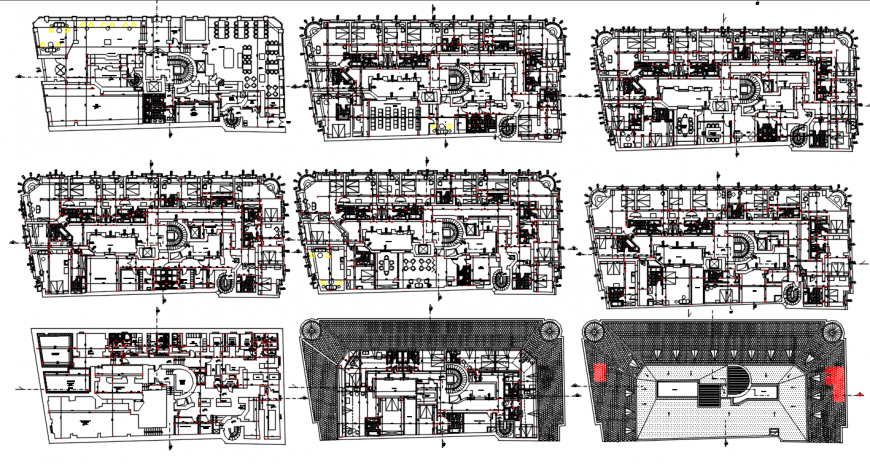 Hotel bedrooms floor detail cad file