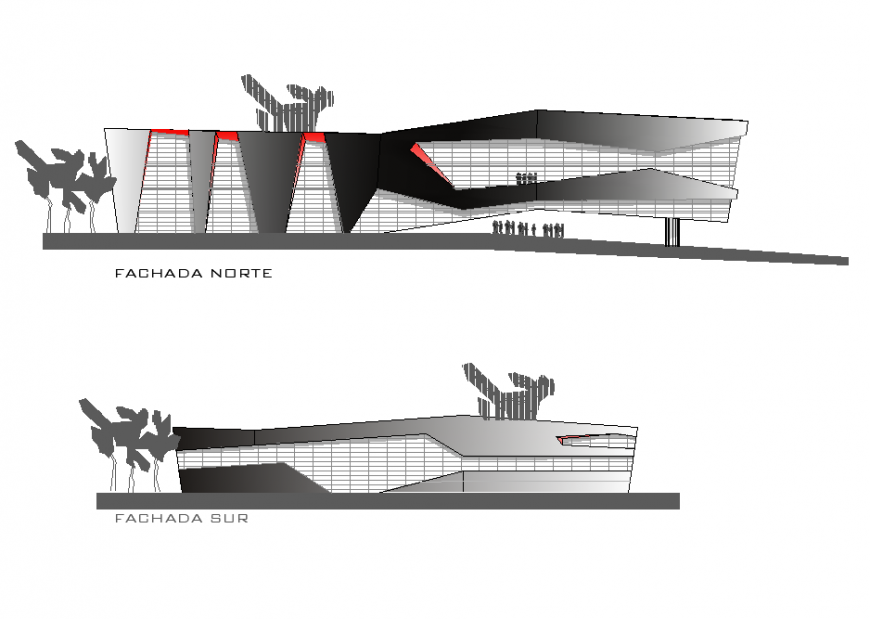 Hotel building 3d model detail elevation dwg file