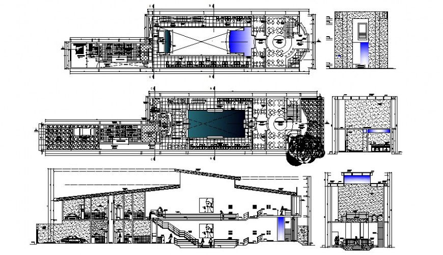 Hotel building architectural plan and section autocad file