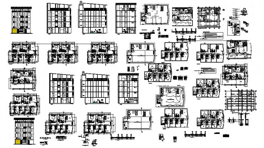 Hotel building details elevation and section drawing in AutoCAD