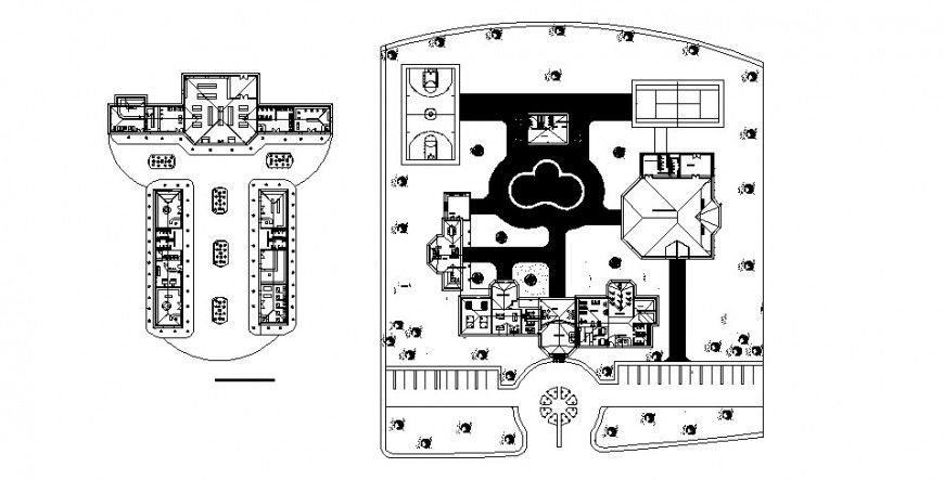 Hotel building distribution plan and layout plan cad drawing details dwg file