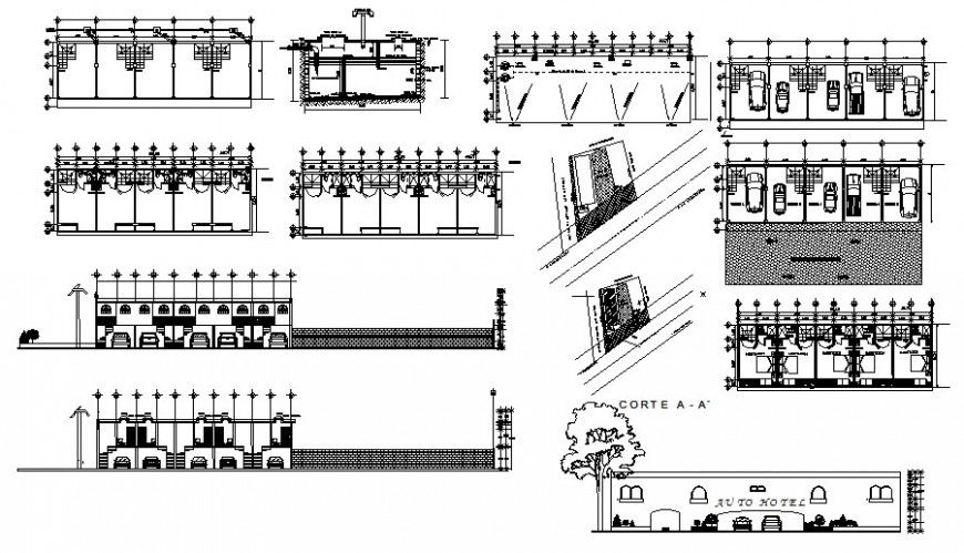 Hotel building elevation and sectional drawing autocad file