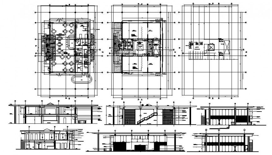 Hotel building elevation plan and section drawings 2d view autocad file